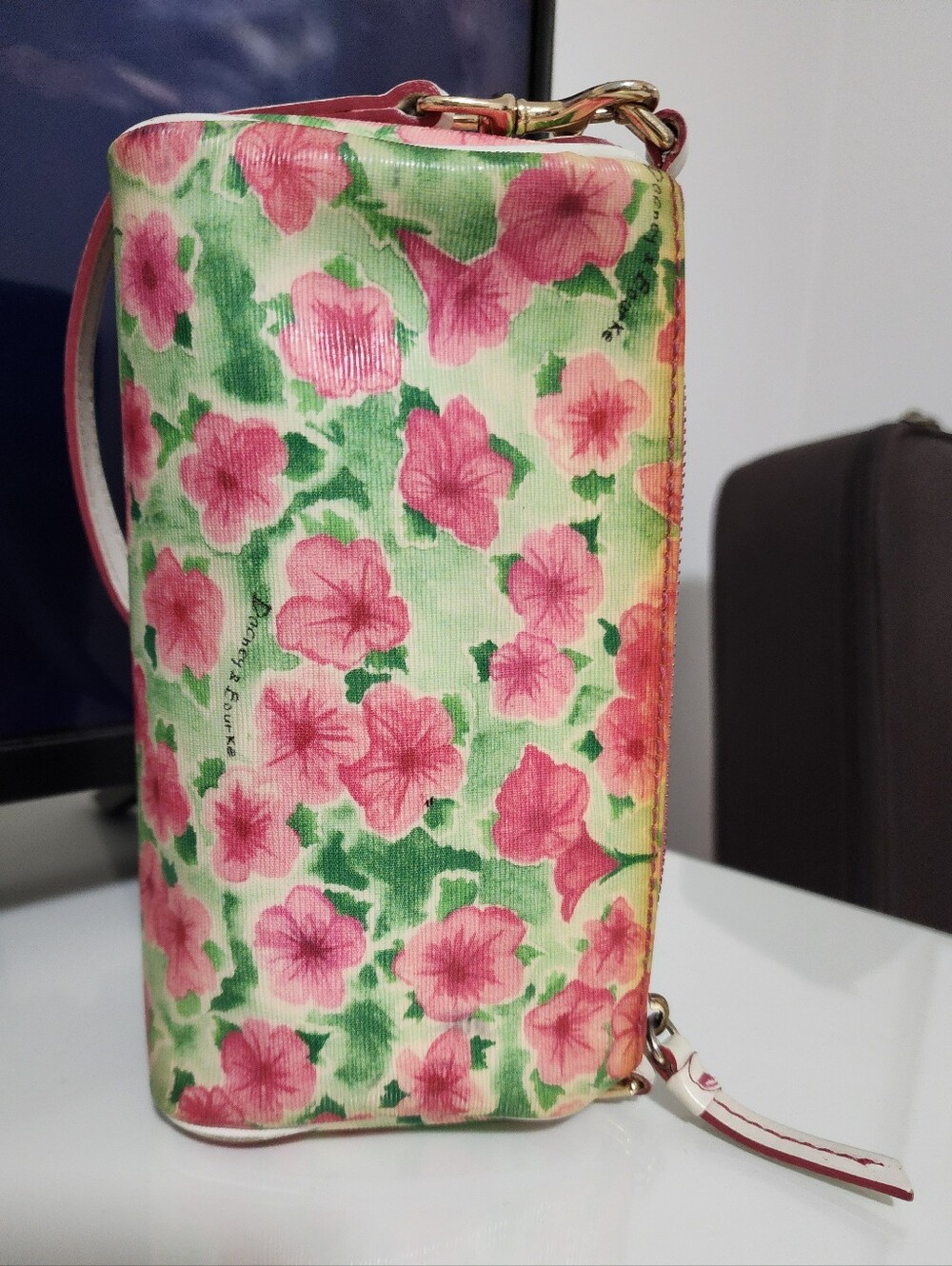 Dooney & Bourke Pink Floral Wristlet with Green Accents - Picture 3 of 12
